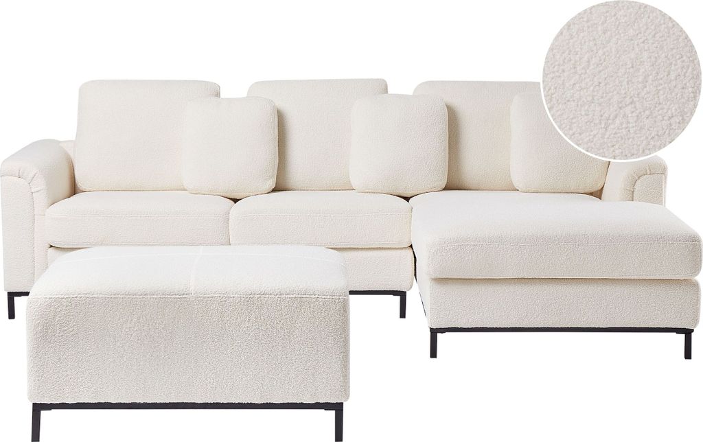 BELIANI Ecksofa Weiß Bouclé Stoffbezug L-Förmig Linksseitig Modern Zierkissen Polstersofa Stoffsofa Wohnzimmer