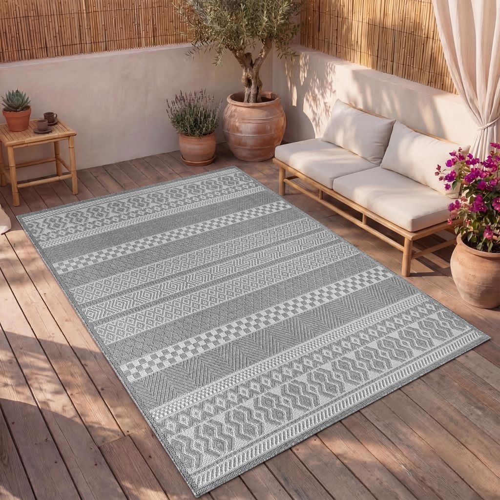 Outdoor Teppich Flachgewebe modern Boho Ethno wetterfest Produktbild 