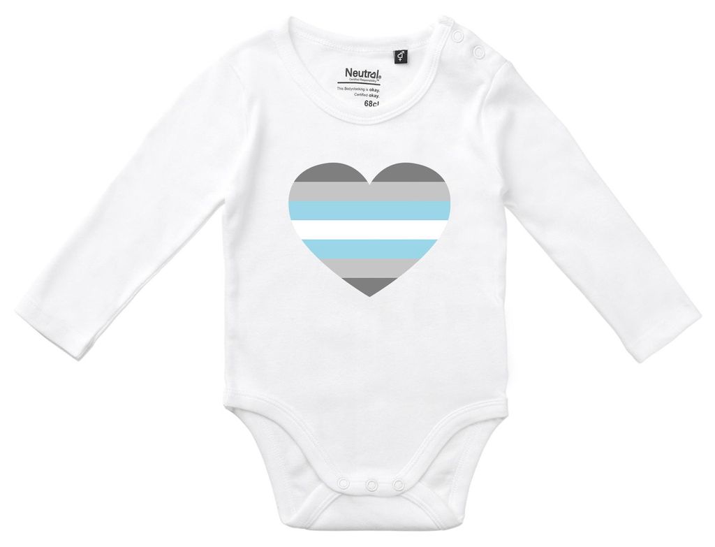 Huuraa Baby Body Demiboy Pride Flagge LGBTQ Herz 74 White Baumwolle Fairtrade Langarmbody Geschenkidee