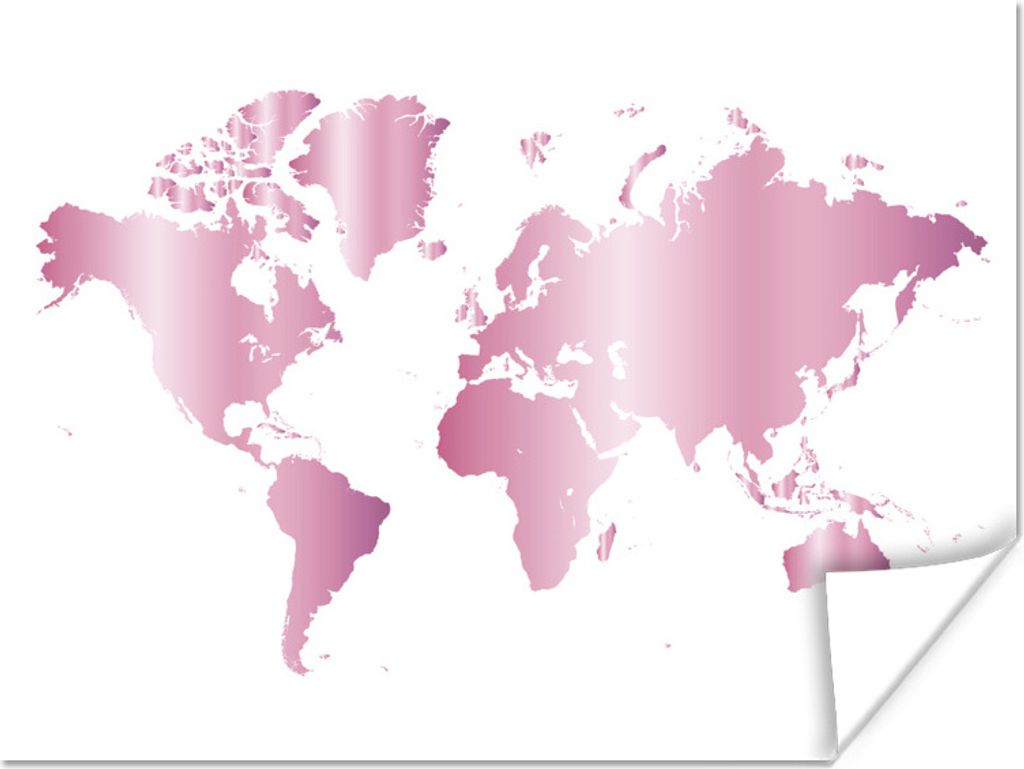 MuchoWow Poster Weltkarte - Rosa - Glänzend 40x30 cm - Plakate für die Wände - Poster Wohnzimmer