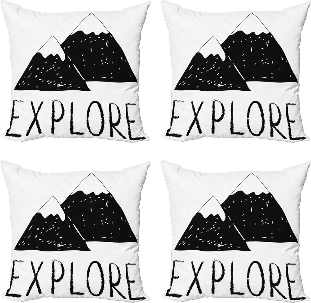 ABAKUHAUS Abenteuer Kissenbezug Set (4 Stück), Entdecken Wild Forest, Moderner Doppelseitiger Digitaldruck, 45 cm x 45 cm, Schwarz-Weiss