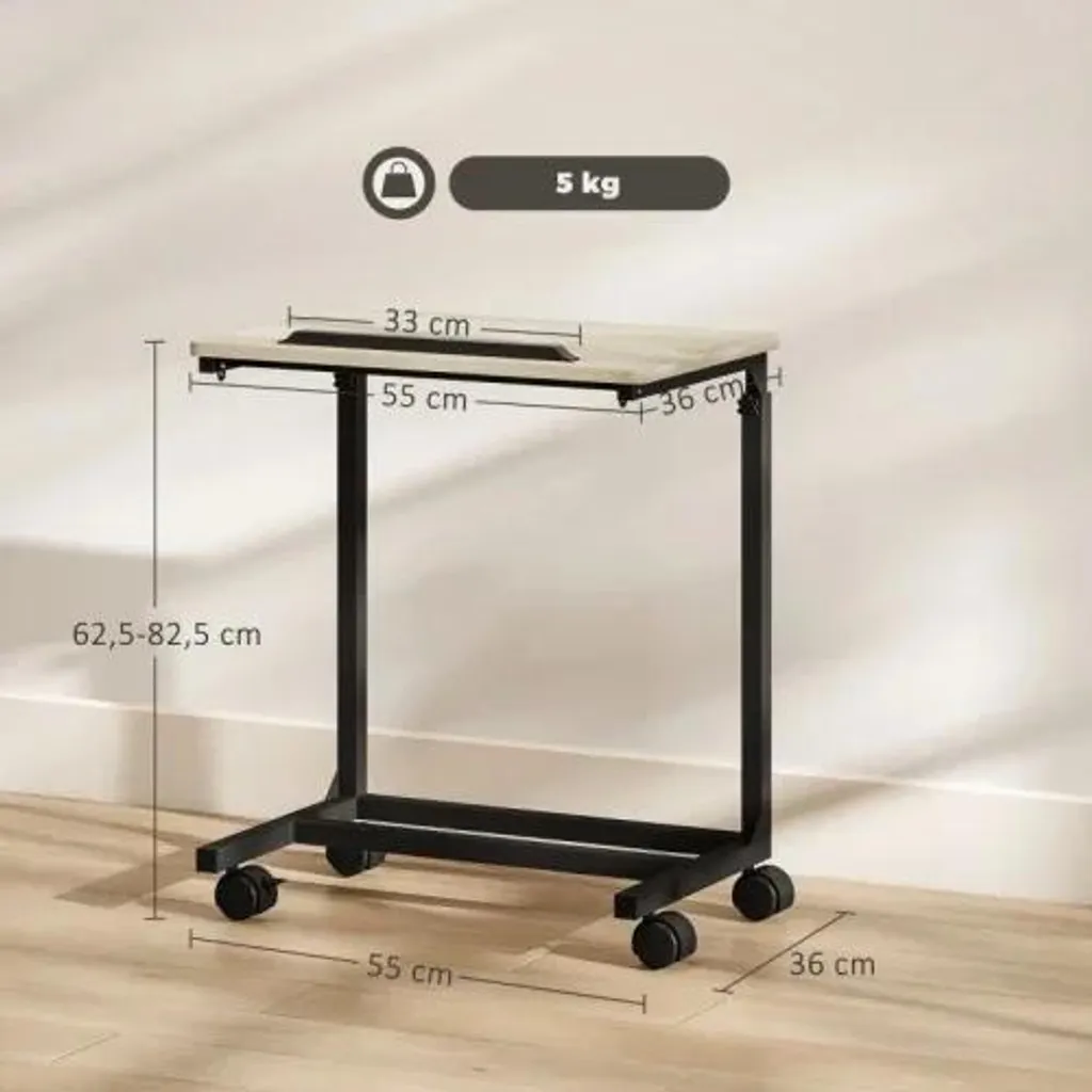 Bureau de canapé mobile en C chocolat - Table réglable pour ordinateur
