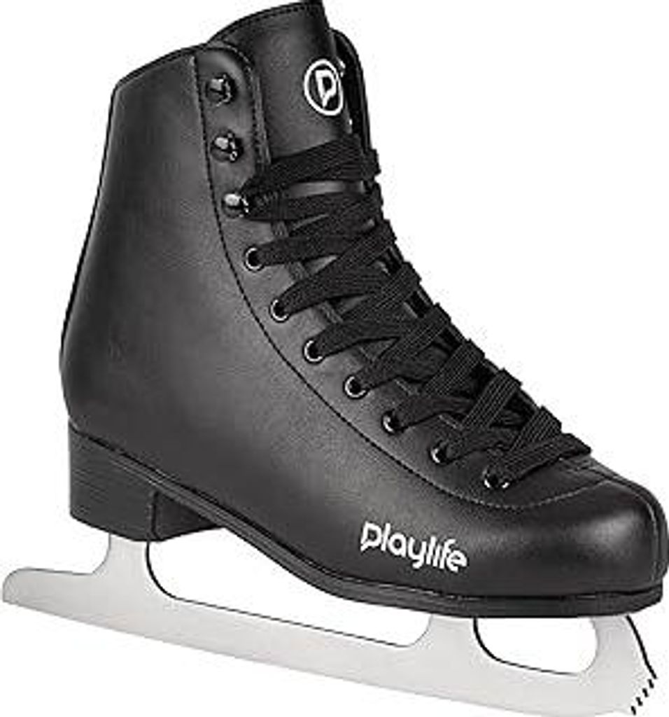 Playlife Classic Black Ice Skate – Schlittschuhe für Damen & Herren, wasserabweisendes Kunstleder, warmes Samtfutter, rostfreie 303-Edelstahlkuf...