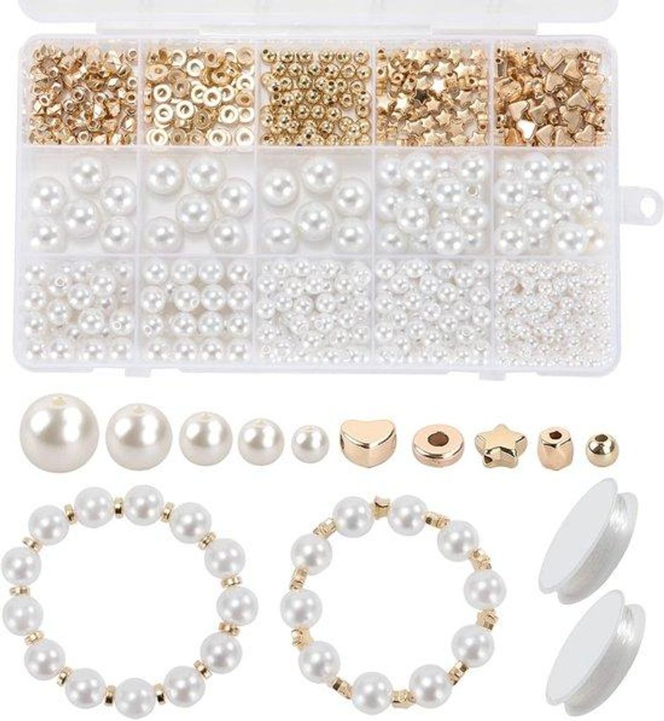 Azomor Komplettset weiße Kunstperlen zur Schmuck- und Dekorationsherstellung