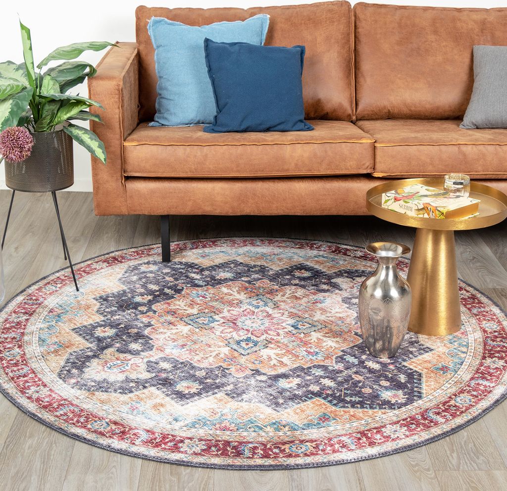 Teppich Vintage Rund - Azara Blau Rot - Ø 200 cm - Wohnzimmer, Esszimmer, Schlafzimmer - FRAAI | Home & Living - Klassik, Orientalisch