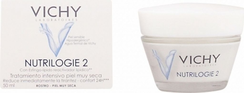 A product shot of Vichy Nutrilogie 2 cream and its packaging.