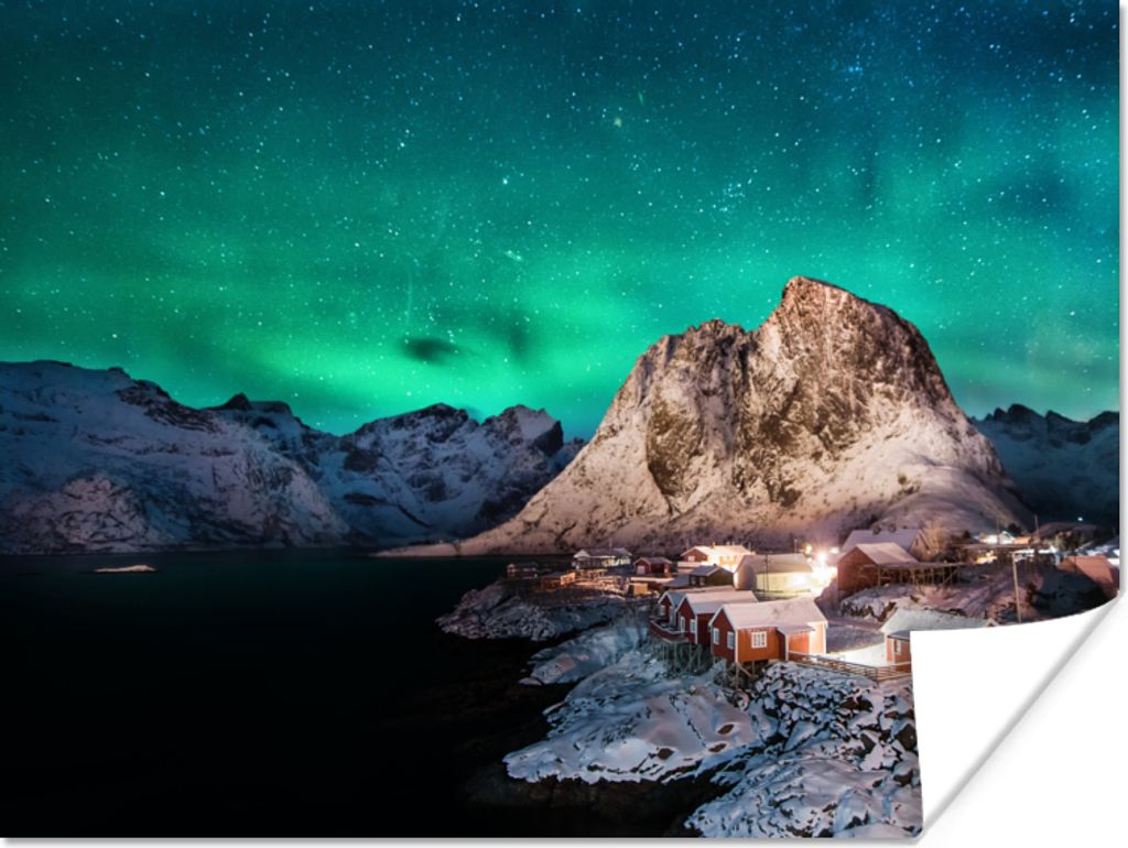 MuchoWow Poster Nordlichter - Berge - Norwegen 160x120 cm - Foto Plakat