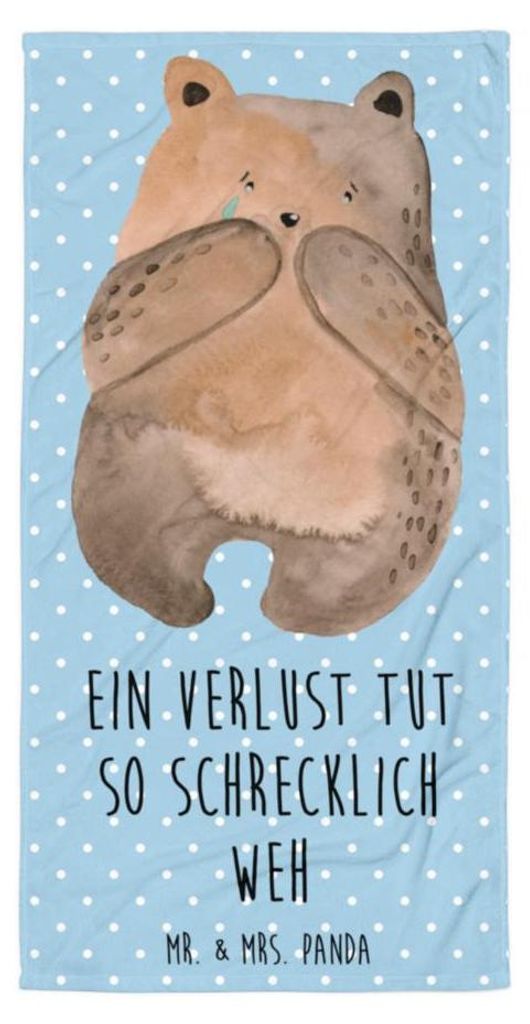Mr. & Mrs. Panda Handtuch Bär Verlust - Blau Pastell - Geschenk, Badehandtuch, Teddy, Strandtuch, Duschtuch, Trauer Trauergeschenk Traurig Tröste...