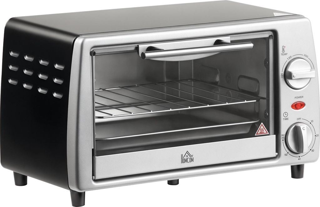 Kompaktbackofen 10L 750W Pizzaofen mit Backblech, Grillrost, Timer 60 Min. 100-230°C, silber