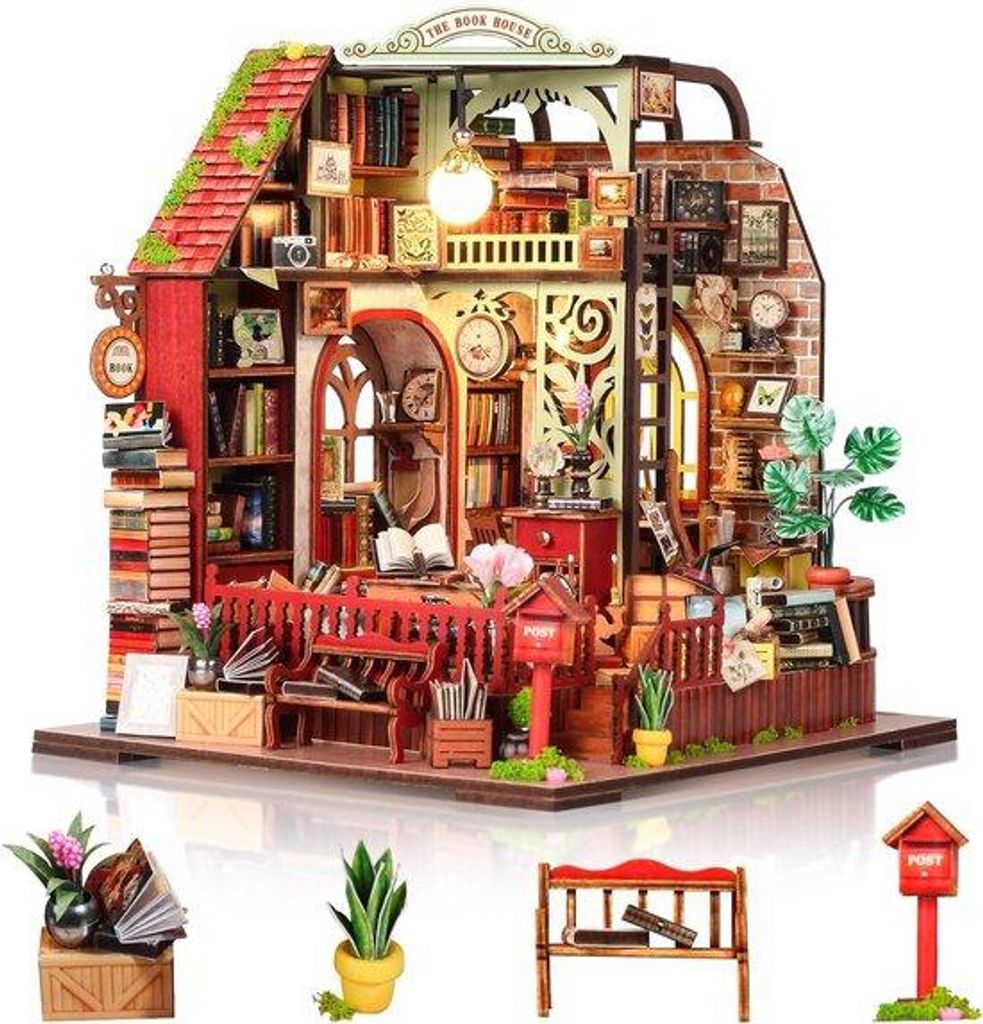 Holzspielhaus - Miniaturhaus mit LED - Kleinbaupaket für Erwachsene zum Bauen - Einzigartiges Geschenk für Geburtstag und Weihnachten