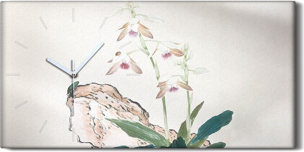 Küche Wohnzimmer Wand Leinwand Uhr Geräuschlos 60x30 Insekten und Blumen - weiße Hände