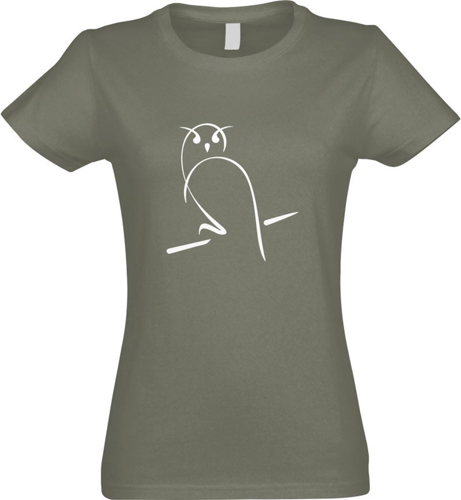 Kiwistar - T-Shirt tailliert - Damen - Olive - Eule - mit Motiv Bedruckt - Funshirt Design - Sport - Freizeit - Damen - M