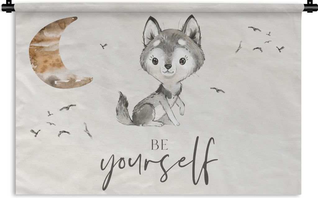 MuchoWow Wandteppich Wandbehang Sprichwörter - Wolf - Sei du selbst - Kinder - Jungen - Mädchen - Aquarell 60x40 cm Tapisserie Dekoration Wandt...