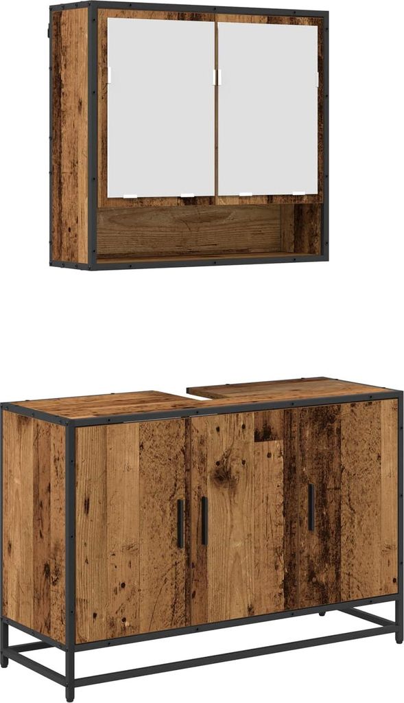 Badezimmermöbel-Set mit Regal 2 pcs Altholz Holzwerkstoff
