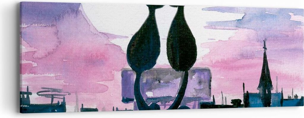 Bild auf Leinwand - Leinwandbild - Katzen Dach Liebe Tier - 90x30cm - Wand Bild - Wanddeko - Leinwanddruck - Bilder - Kunstdruck - Wanddekoration -...