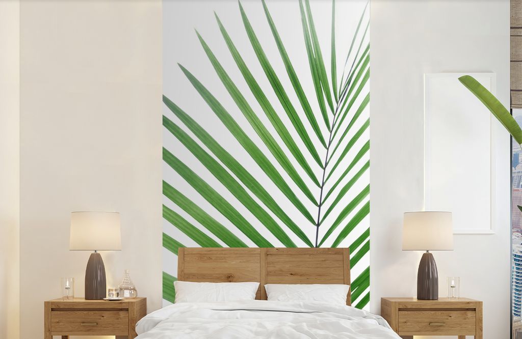 MuchoWow Fototapete für Wohnzimmer oder Schlafzimmer Wandtapete Vinyl Motivtapete Pflanze - Grün - Natur - Weiß - 120x240 cm - Hintergrundbild