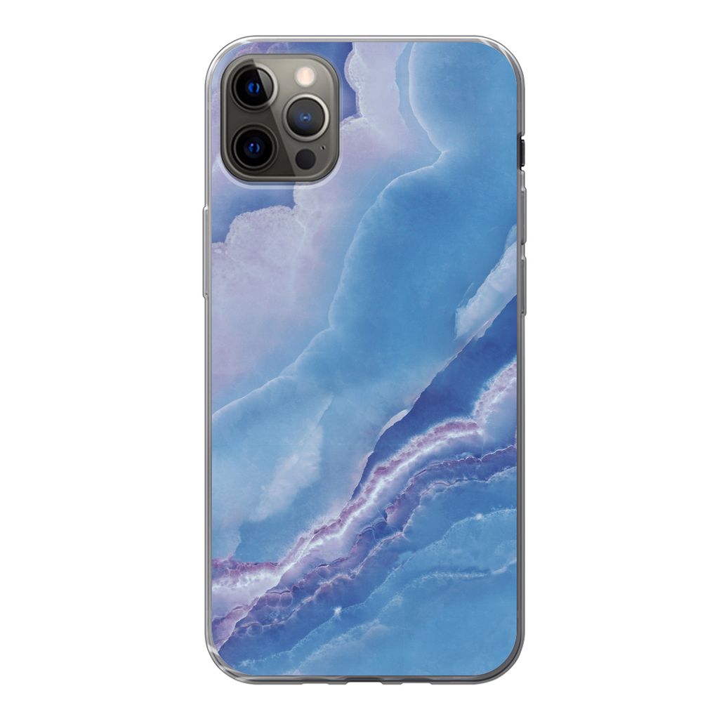 MuchoWow Handyhülle Schutzhülle Hülle für iPhone 12 Pro Max Natursteine - Lila - Mineralien Silikon Softcase Handy Hülle - Hartschale