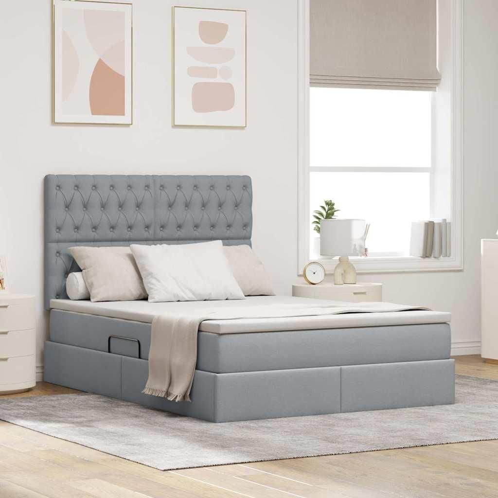 "Schlussverkauf" Doppelbett - Bettgestell 2 PLACES - mit Stauraum und LED - Hellgrau 140x200 cm Polyester C3944