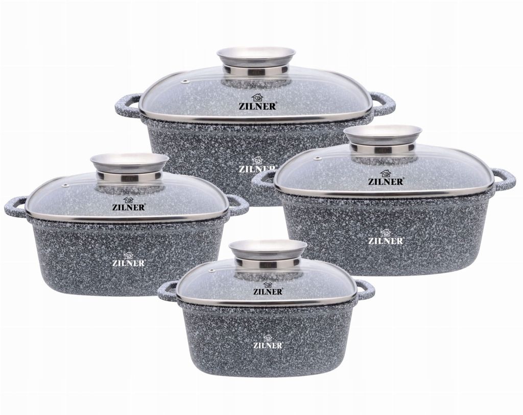 Zilner 8-teiliges Kochtopfset 2,8 / 3,5 / 4,4 / 5,5L , mit Deckel, Induktionskochgeschirr, Antihaftbeschichtung ZL 8534, grau