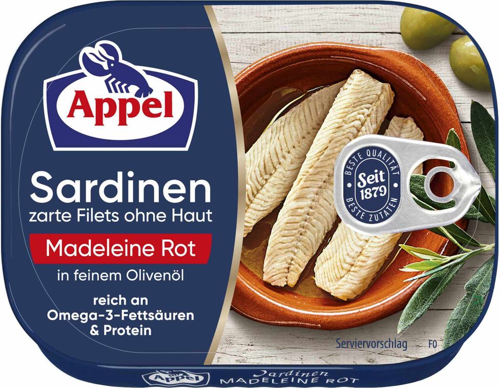 A can of sardines with a label showing the product and brand.