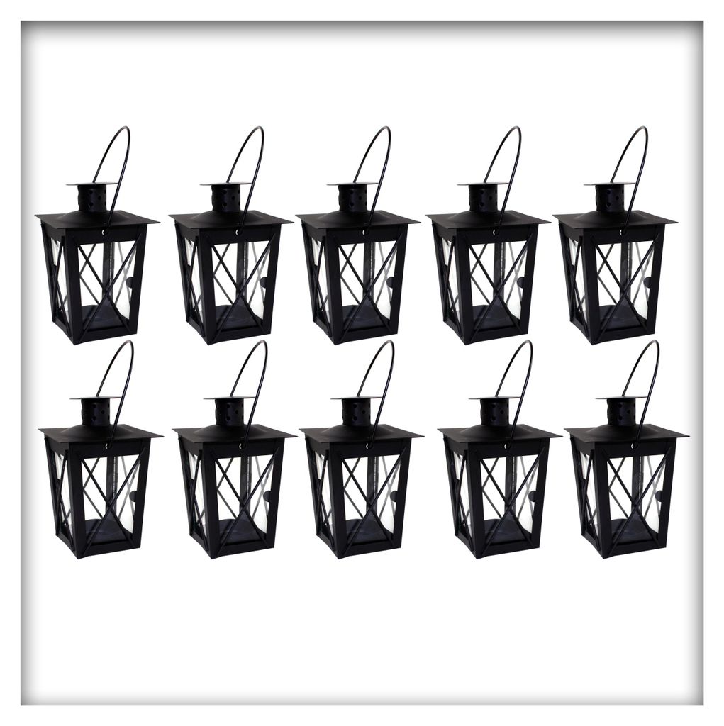 10 Stück Metall Mini- Laterne schwarz Gartenwindlicht, zum Aufhängen, Windlicht, Laterne