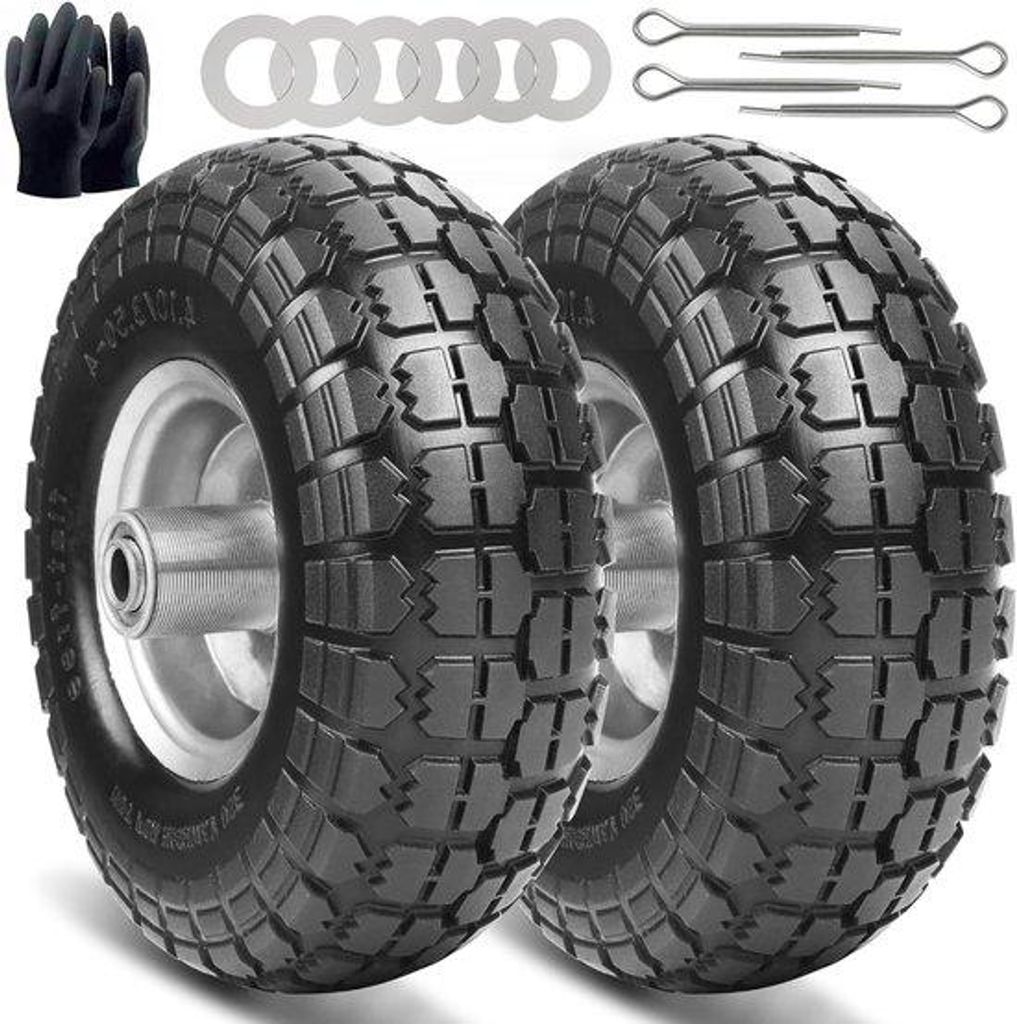Famanu Set von 2 massiven Gummirädern 4.10/3.50-4, 260 x 85 mm, Stahlfelge, geeignet für Handwagen oder Bollerwagen – Schwarz
