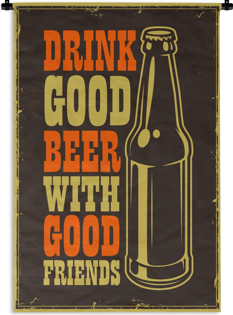 MuchoWow Wandteppich Wandbehang Zitate - Vintage - 'Trinke gutes Bier mit guten Freunden' - Sprichwörter 90x135 cm Tapisserie Dekoration Wandtuc...