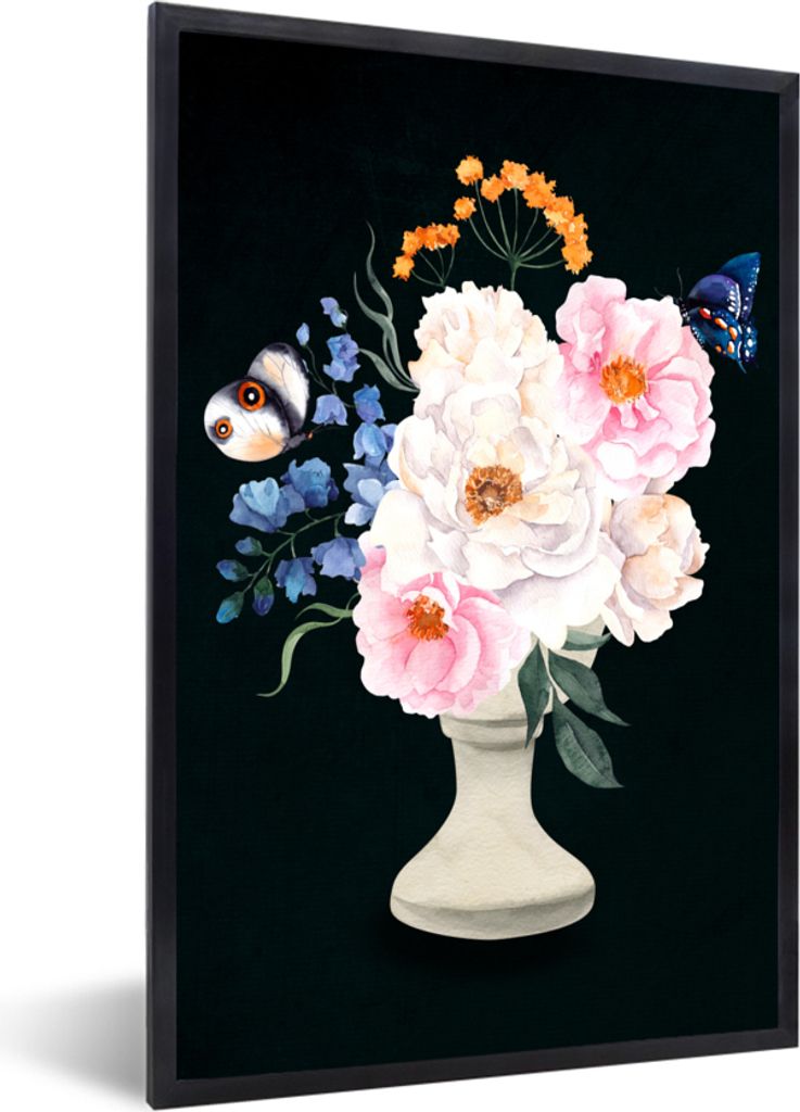 MuchoWow Gerahmtes Poster Aquarell - Stillleben - Schmetterlinge 20x30 cm - Poster mit Schwarzem Bilderrahmen Wandposter Rahmen Foto Bilder - Dru...