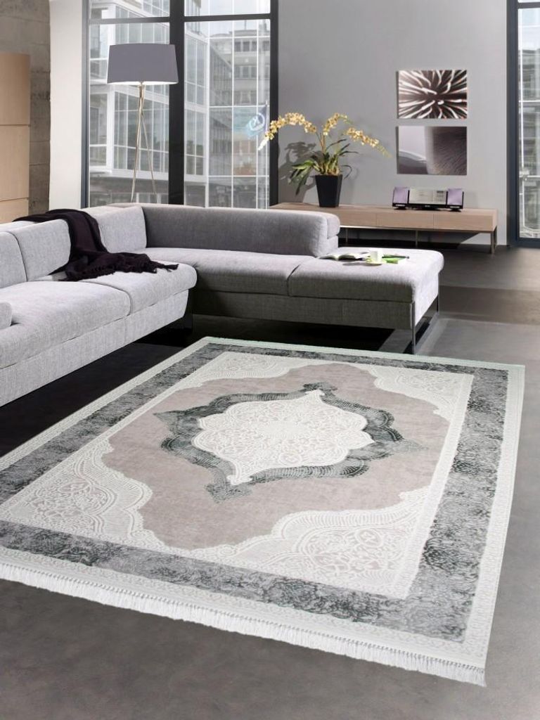 Teppich Wollteppich Ornamente Oriental creme grau auch in oval erhältlich Größe - 80 x 300 cm