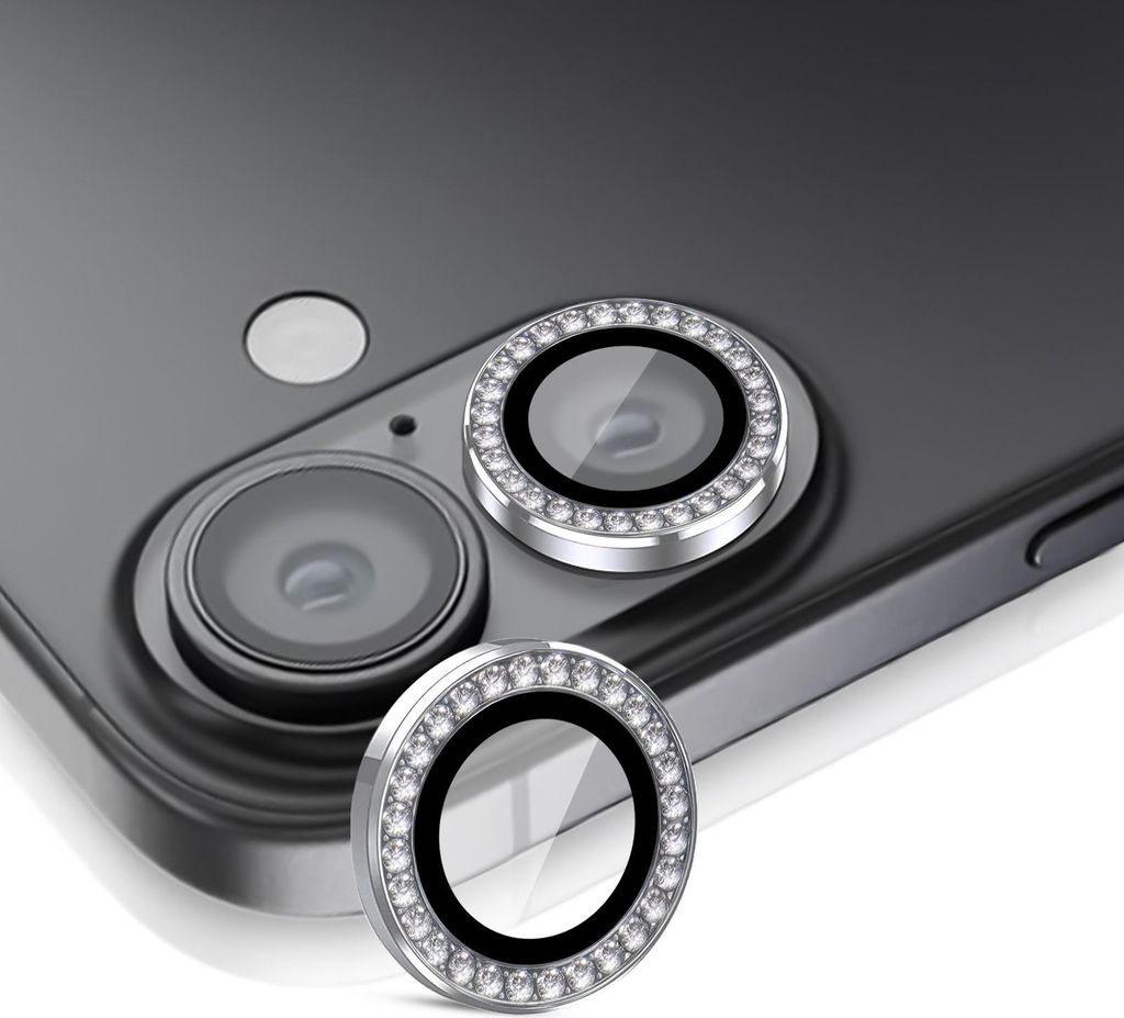 Kamera Linsenschutz Glas Set mit Schmucksteinen für Apple iPhone 17 Schutzglas Camera Linse Panzerfolie 9H Silber