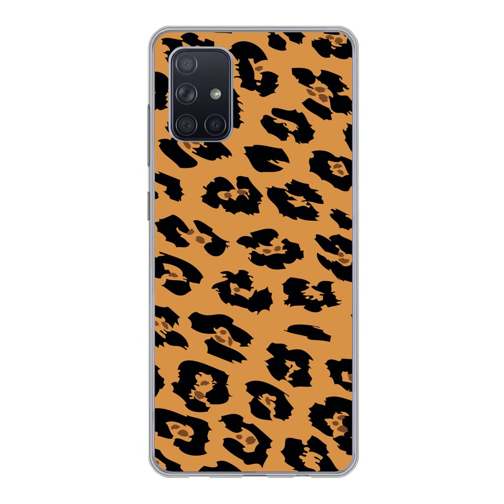 MuchoWow Handyhülle Schutzhülle Hülle für Samsung Galaxy A51 Pantherdruck - Orange - Schwarz Silikon Softcase Handy Hülle - Schutzabdeckung
