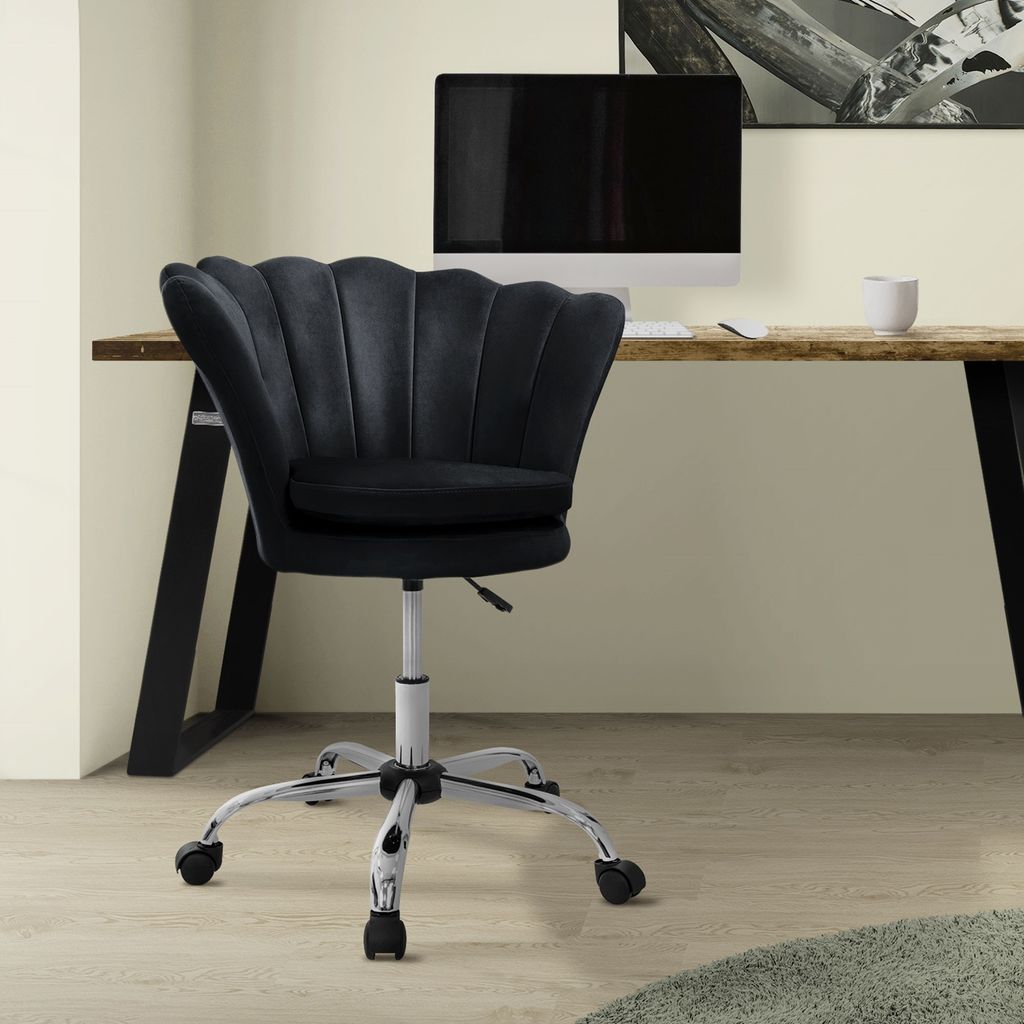 ML-Design Bürostuhl aus Samt, Schwarz, Schminktisch Stuhl mit Muschel-Rückenlehne, Drehstuhl mit Rollen, Schreibtischstuhl höhenverstellbar Dreh...