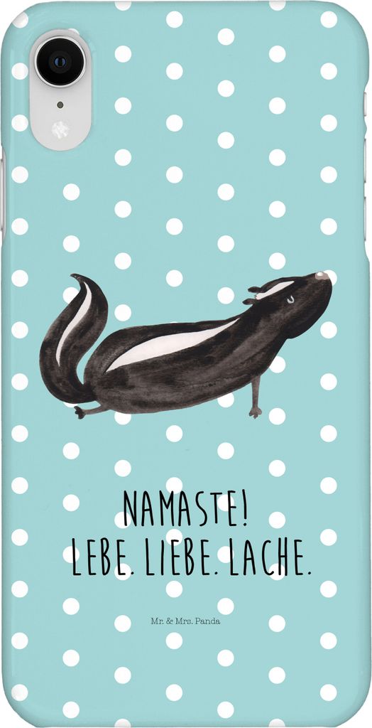 Mr. & Mrs. Panda Iphone XR Handyhülle Stinktier Yoga - Türkis Pastell - Geschenk, Skunk, Raubtier, Liebe, Namaste, Premium Kunststoff, Handy Case