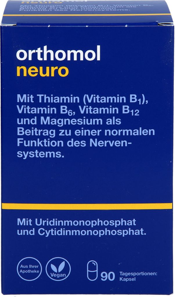 Orthomol Neuro mit Thiamin (Vitamin B1), Vitamin B6, B12 und Magnesium - als Beitrag zu einer normalen Funktion des Nervensystems - Kapseln, 90 St....