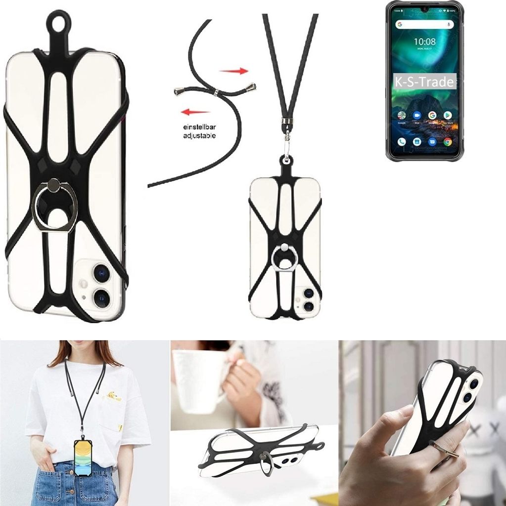 K-S-Trade 3in1 Handykette Handyband Handykordel Halsband Smartphone-Ring Handy-Ring kompatibel mit UMIDIGI Bison 2021 Fingerhalterung Handyring