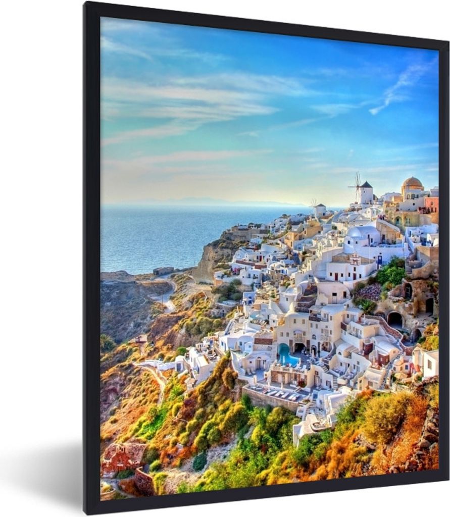 MuchoWow Gerahmtes Poster Berge Santorini Griechenland 60x80 cm - Poster mit Schwarzem Bilderrahmen Wandposter Rahmen Foto Bilder - Premium - Wan...