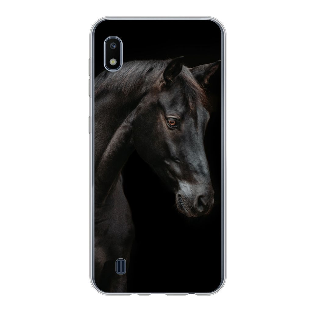 MuchoWow Handyhülle Schutzhülle Hülle für Samsung Galaxy A10 Pferd - Tiere - Schwarz - Porträt Silikon Softcase Handy Hülle - Schutzhülle