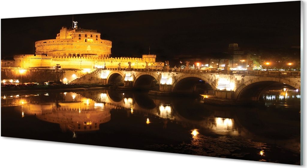 Glasbilder 125x50 Wandkunst Rom Fluss überbrückt Nacht