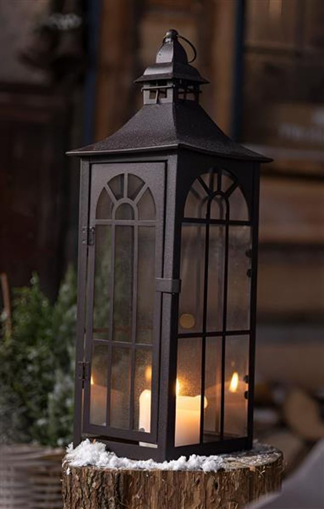große Laterne aus Metall & Glas, 45 cm hoch, Gartenlaterne