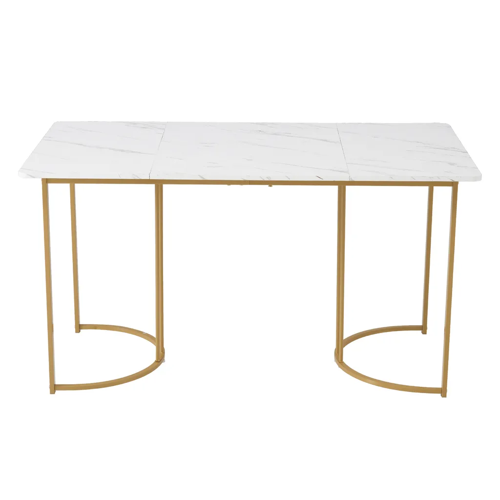 Sweiko 140 x 80cm tavolo da pranzo, (1-St), tavolo da cucina moderno, struttura in metallo tavolo da pranzo rettangolare in marmo moderno tavolo da cucina con gambe regolabili per sala da pranzo soggiorno, bianco / oro - 6