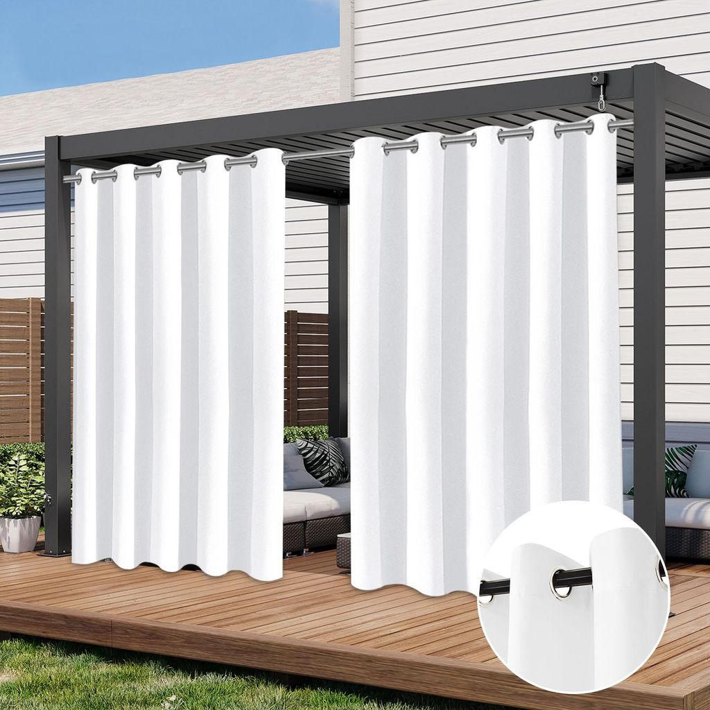 Outdoor Vorhang Blickdicht Wasserdicht Wetterfest Sichtschutz mit Ösen Gardinen für Balkon Terrasse Pavillon, Weiß, B180xH243cm