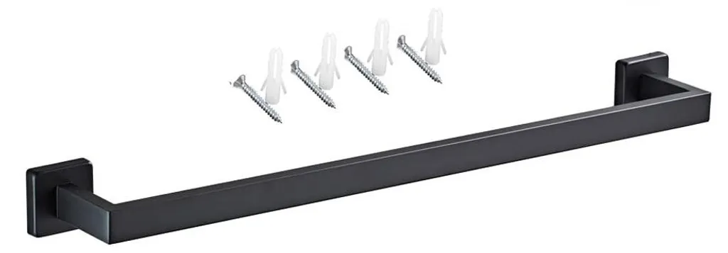 Porte-serviette mural noir mat 60 cm barre carrée en inox pour la douche