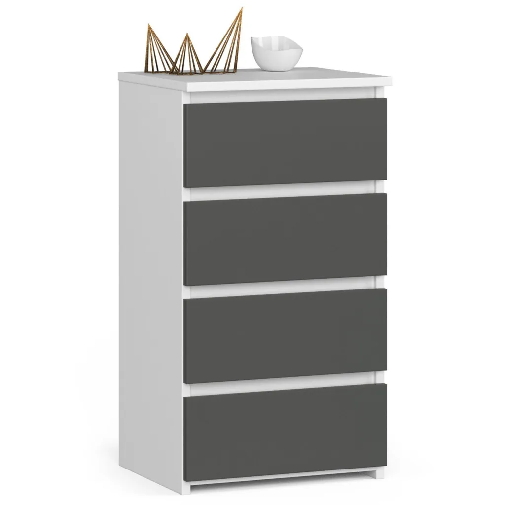 Commode CL4 graphite et blanche : 4 grands tiroirs de rangement gris