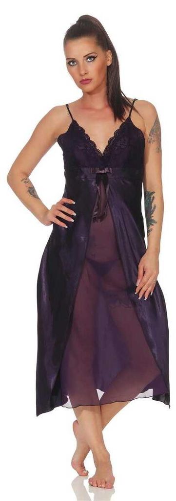 Damen langes Negligé Nachtwäsche Nachtkleid Dessous Satin; Produktbild 