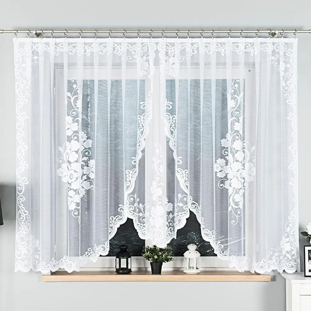 Voilage court arqué blanc 400x160 cm FUKSJA contre le vis-à-vis gênant
