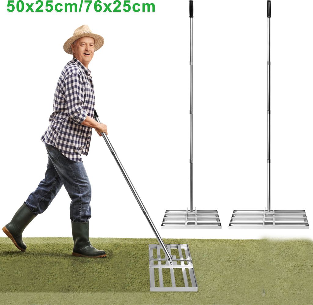 YUENFONG Rasenrakel 25x50cm Leveling Rake Golf Profi Rasenrakel Rakel mit Einstellbare Länge Stiel, Leveler Lawnleveling Levelingrake Flächenebner