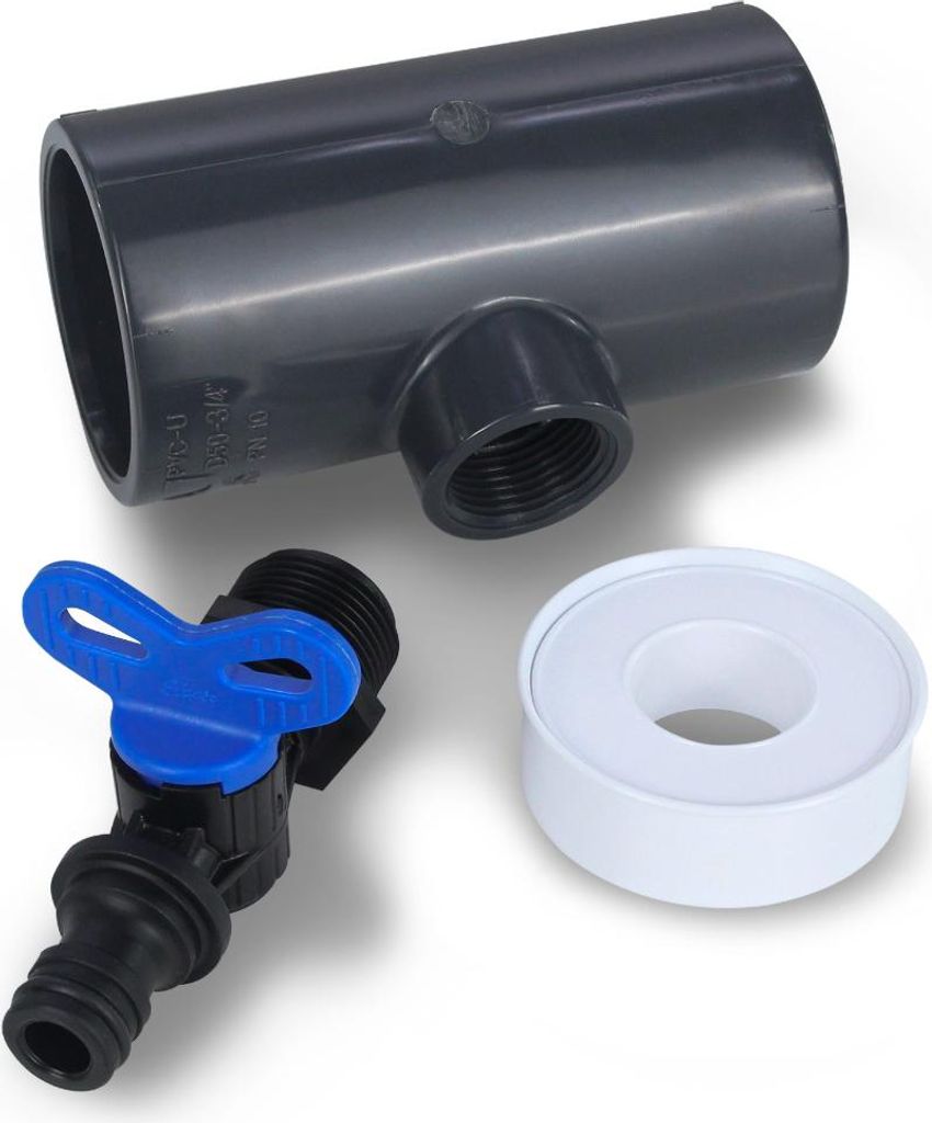 Pool PVC EntleerungSet Ø 50 mm Ablasshahn T-Stück 90° Entleerung Frostschutz