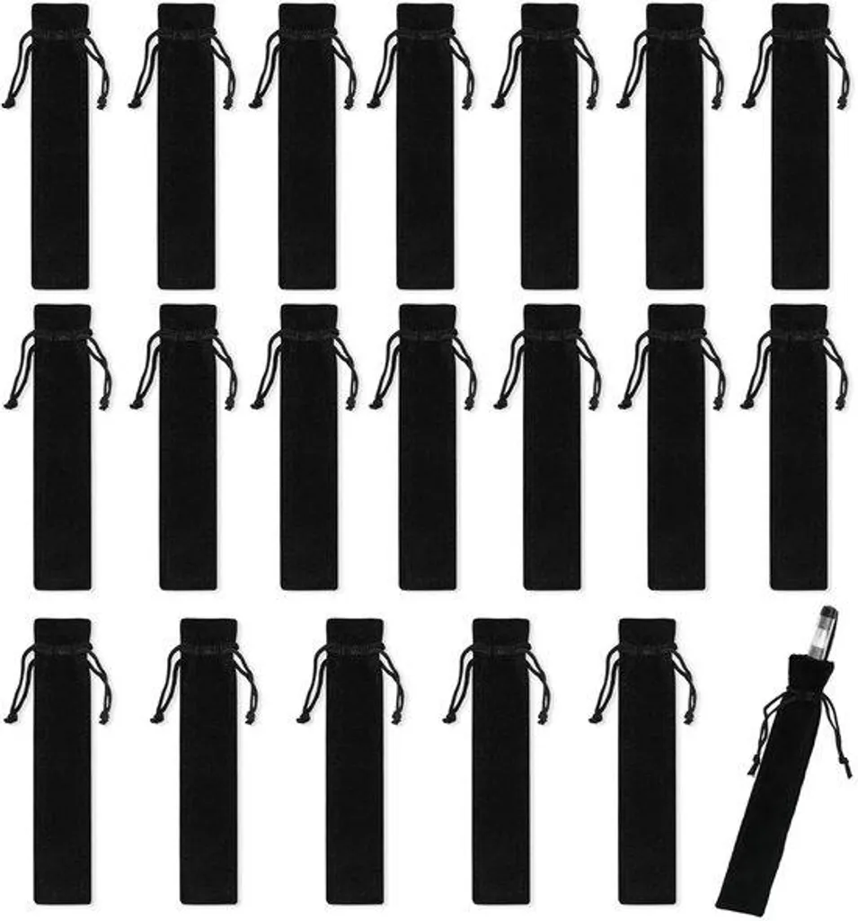Lot de 20 porte-crayons en plastique noir avec cordon pour stylos bille