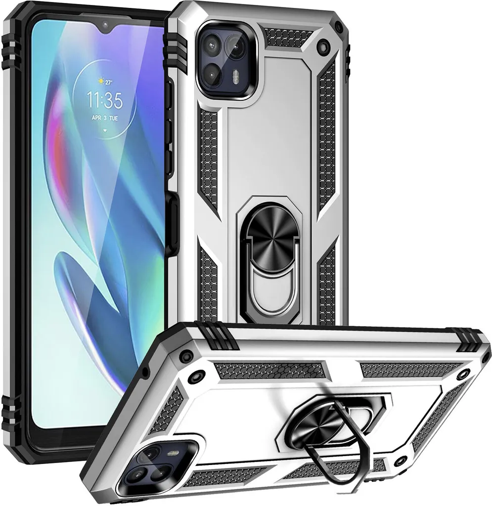 Cover Motorola Moto G50 5G Protezione Militare Argento con Anello