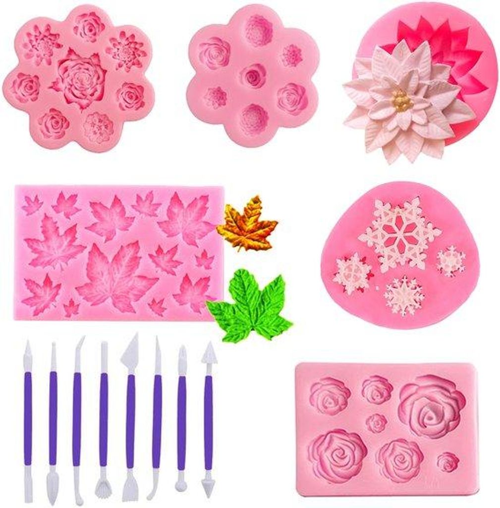 Silikon-Fondant-Formen - Rosen Blüten und Blätter - Ideal für Kuchen Dekoration